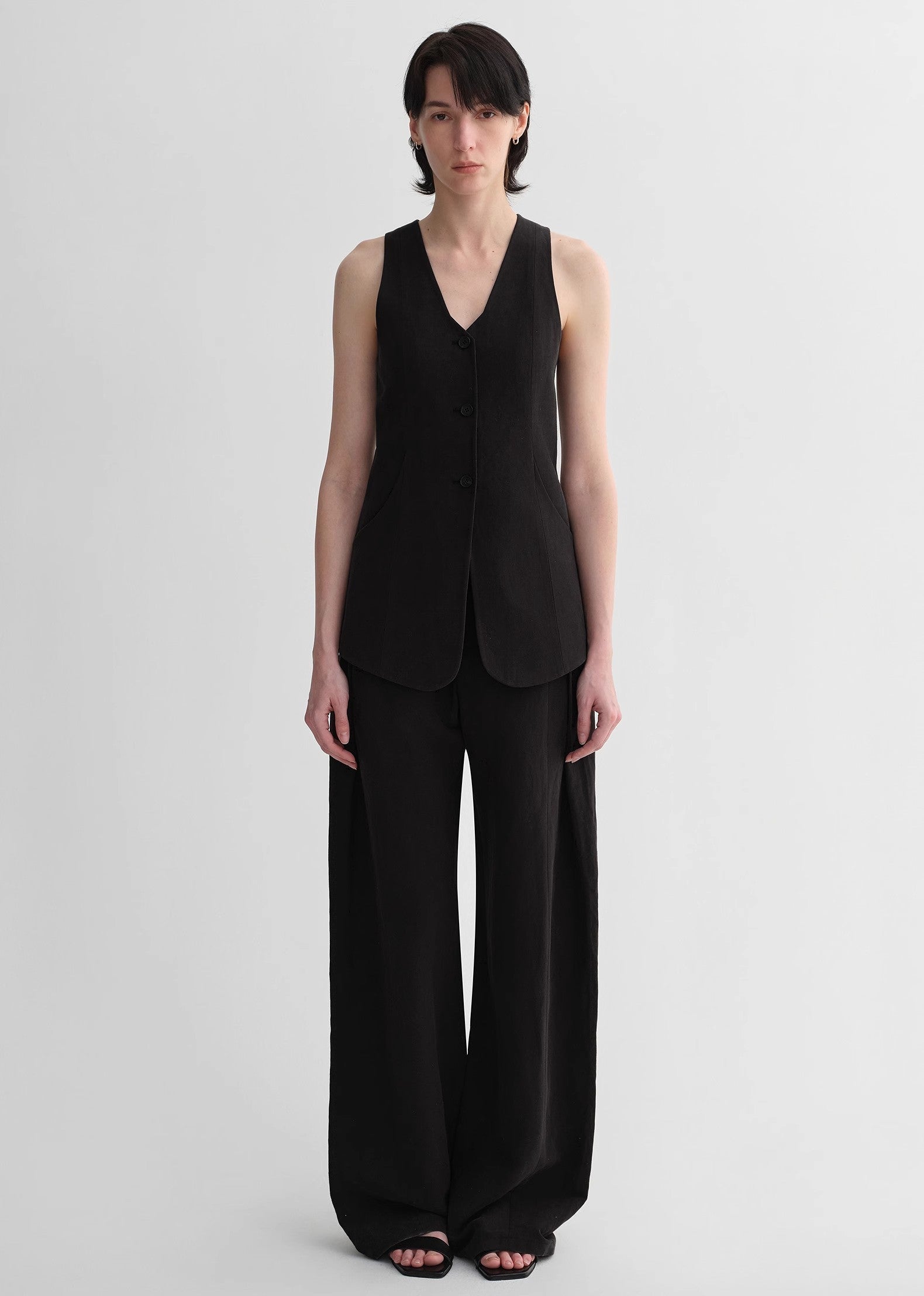 Mulberry silk linen V-neck vest summer suit for women