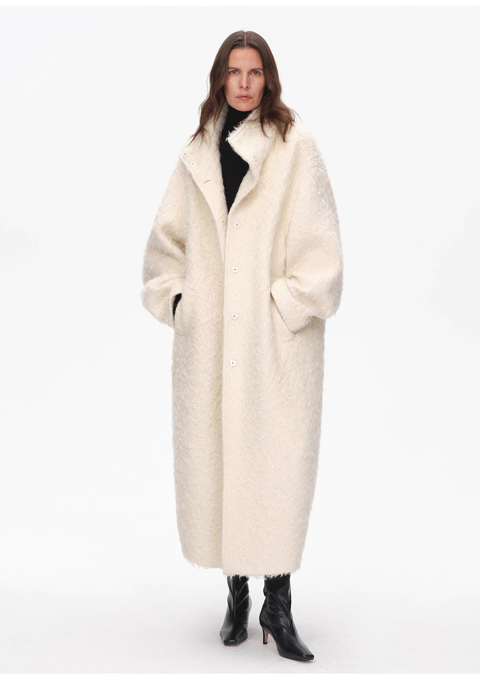 "Song of Snowland"Women's mohair wool stand collar coat autumn and winter loose woolen coat