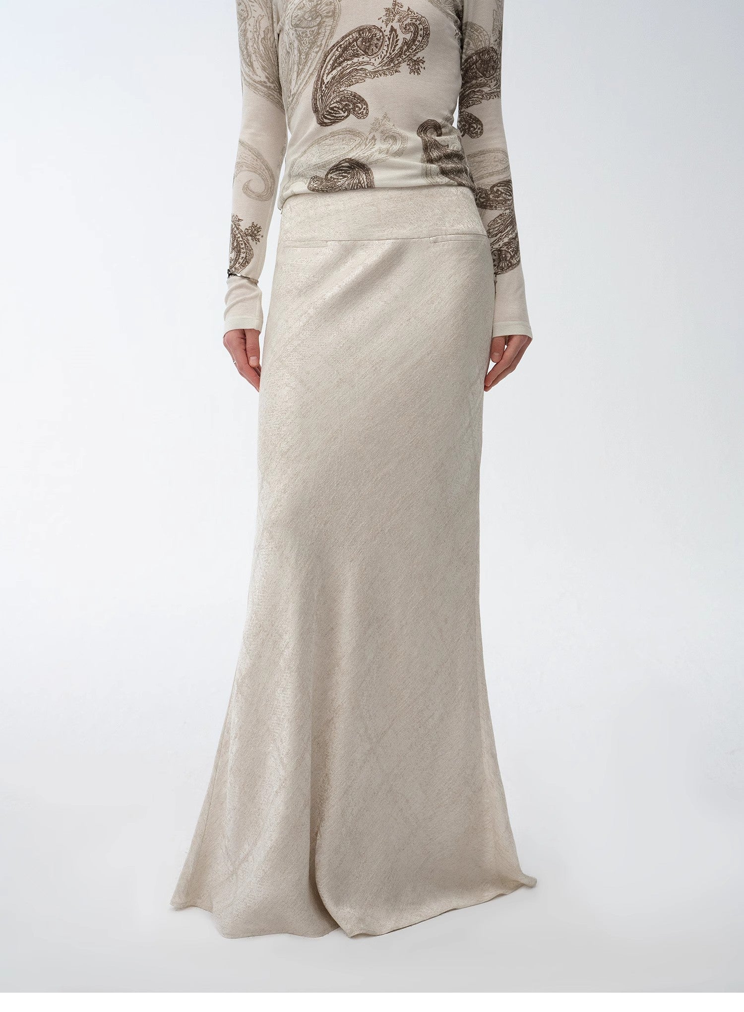 "Light and breezy" retro bias-cut linen blended straight fishtail maxi skirt