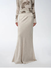 "Light and breezy" retro bias-cut linen blended straight fishtail maxi skirt