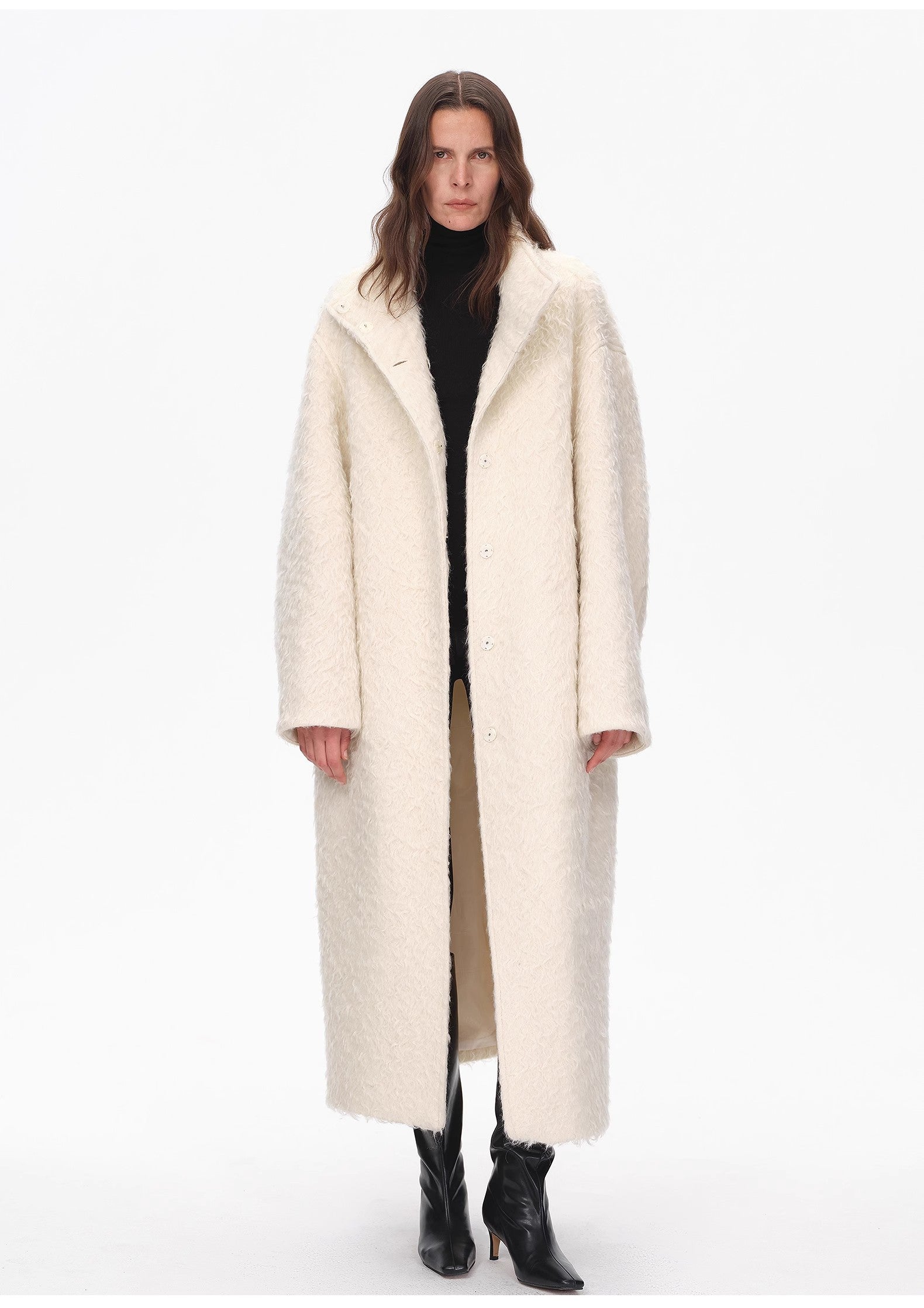 "Song of Snowland"Women's mohair wool stand collar coat autumn and winter loose woolen coat