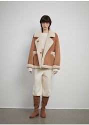 Shepherds Lapel biker wind sheep shearling coat fur coat female