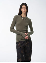 "Minimalist Moment" Simple Casual Lyocell Tencel Wool Blend Long Sleeve Bottoming Shirt Early Spring Top