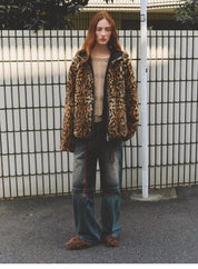 "Leopard Fantasy" Leopard Spot Print Reversible Drop Shoulder Hooded Custom Rabbit Fur Coat