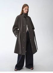 "Urban Island" Retro Plaid Mid-Length Workwear Lapel Trench Coat