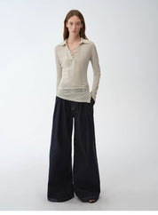 "Street Style" Vintage Handmade Lycra Stretch Jeans Wide Leg Loose Trousers Women Spring