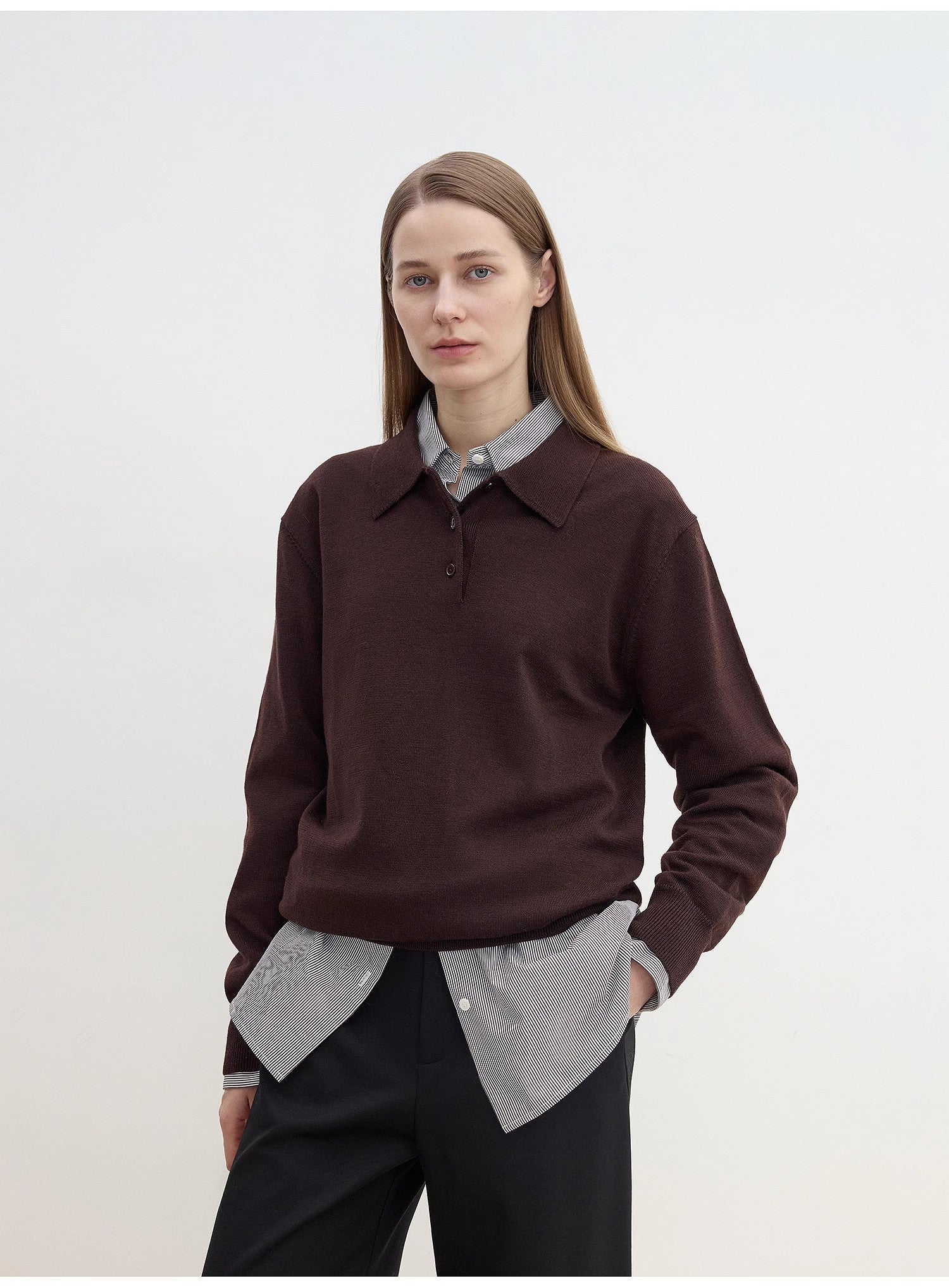 "Library Diary" Machine Washable Premium Wool Women's Polo Neck Loose Top