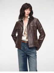 "Phantom of the Floating Palace" imported oil wax sheepskin waist leather jacket from New Zealand