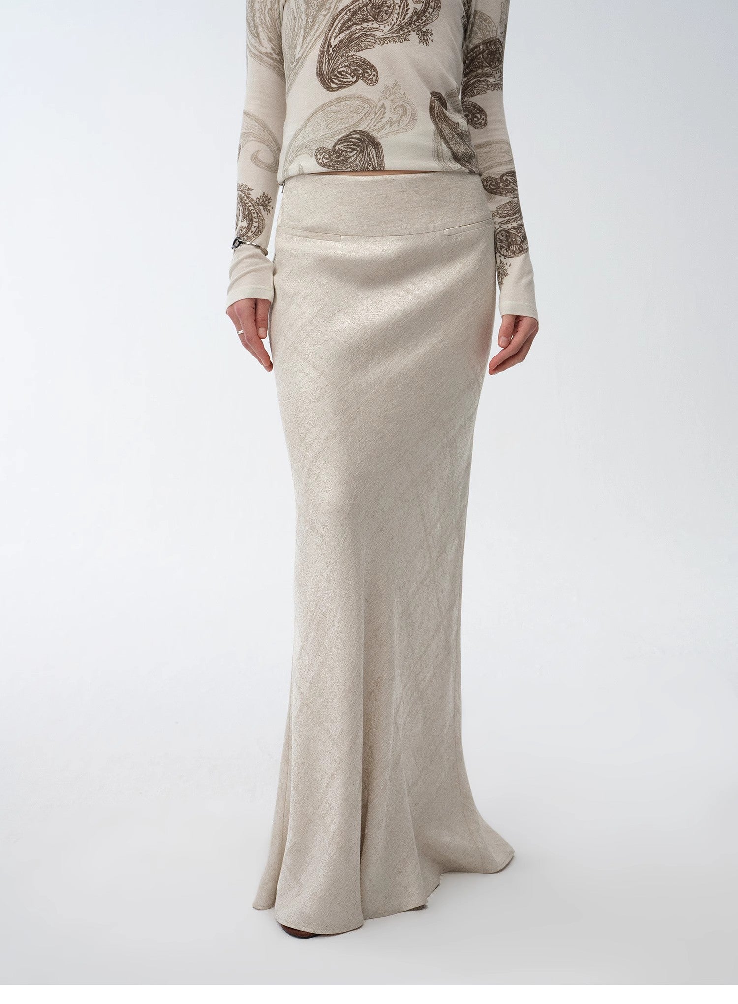 "Light and breezy" retro bias-cut linen blended straight fishtail maxi skirt