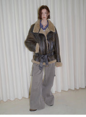 "London Street"Motorcycle Style Lapel Imported Merino Fur One-piece Fur Jacket Winter