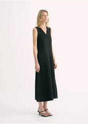 Lightweight and zero-pressure cupro linen textured anti-wrinkle V-neck sleeveless A-line dress