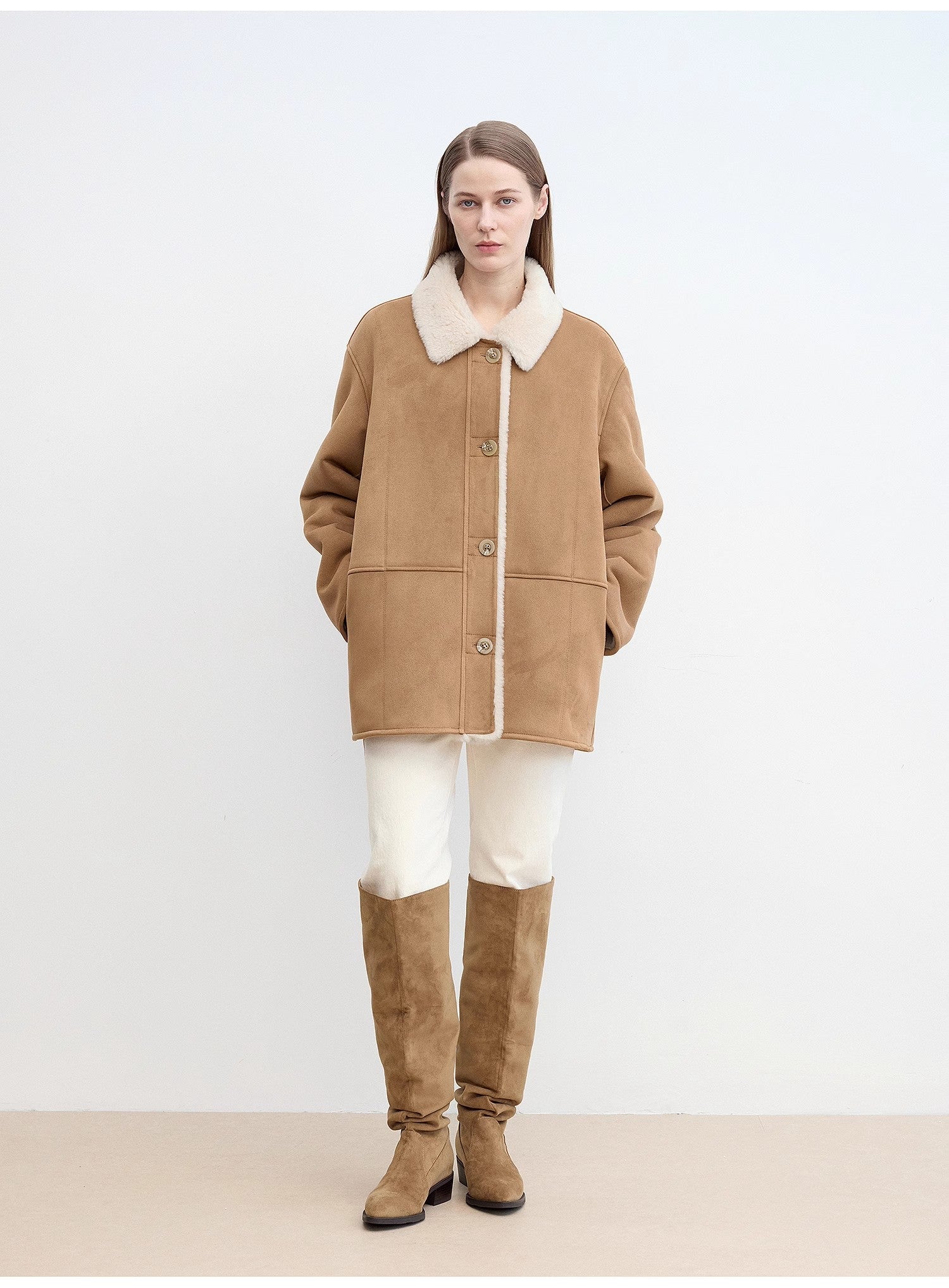 “Vintage Manor”High Quality Wool Contrast Lapel Reversible Artificial Compound Suede Shearling jacket
