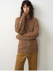 "Thousand Islands Forest Club" Cable-cut Round Neck Wool Blend Slightly Wide Shoulder Sweater