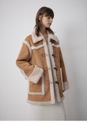 "Western Sunset"Winter New Wool Toggle Faux Shearling Fur Coat for Women