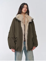 "Warm Dialogue" Two-tone fox fur collar detachable 90 goose down jacket mid-length down parka