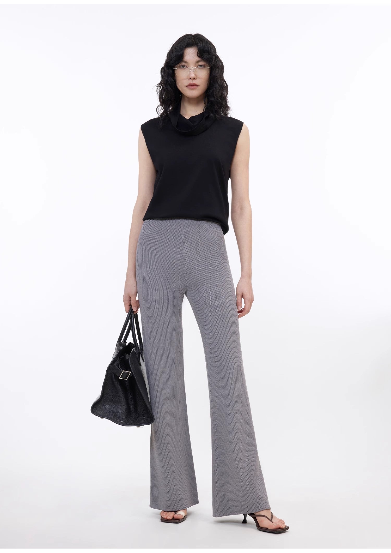 Knitted bootcut trousers, glutinous rice trousers, pit striped casual trousers