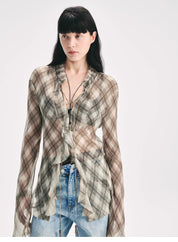 "Fashion Archive" Retro Plaid Light Gauze Cool Slim Shirt