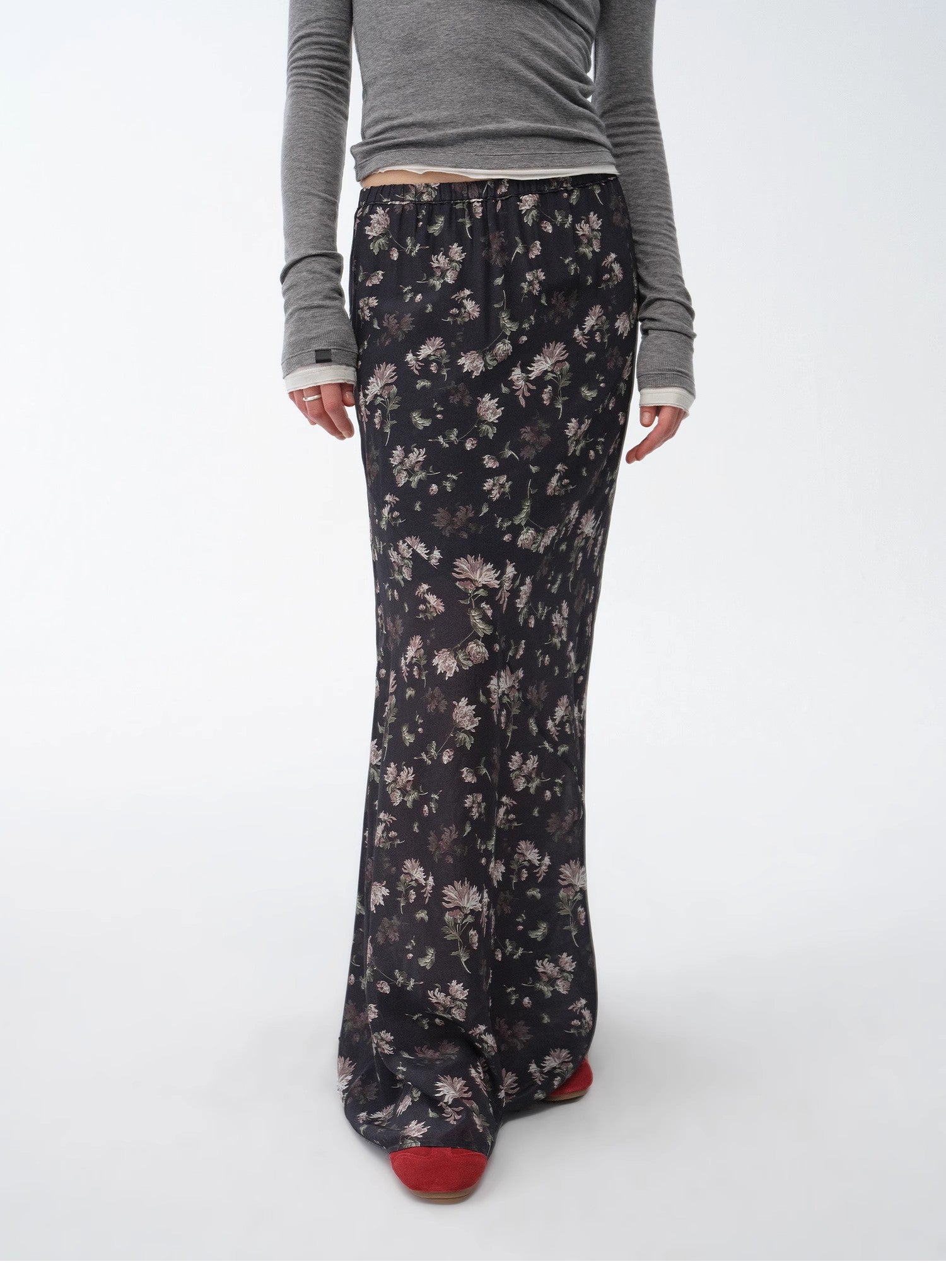 "Gallery Dusse" Vintage Print Straight Draped Skirt