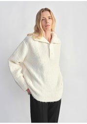 Alpaca wool blended bouclé yarn Spliced POLO shirt Lazy and relaxed sweater