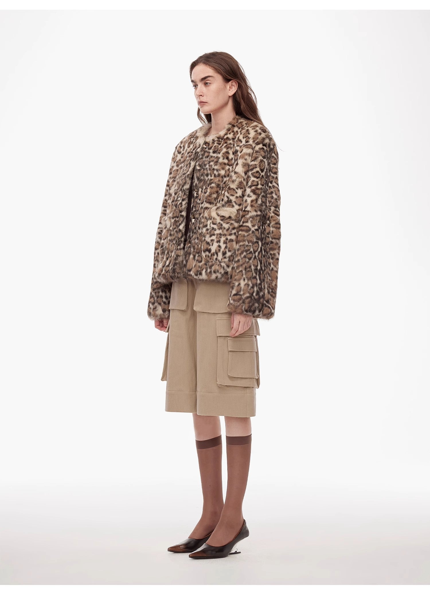 "Leopard Print Guide" Stylish and Classic Round Neck Leopard Print Rabbit Fur Jacket