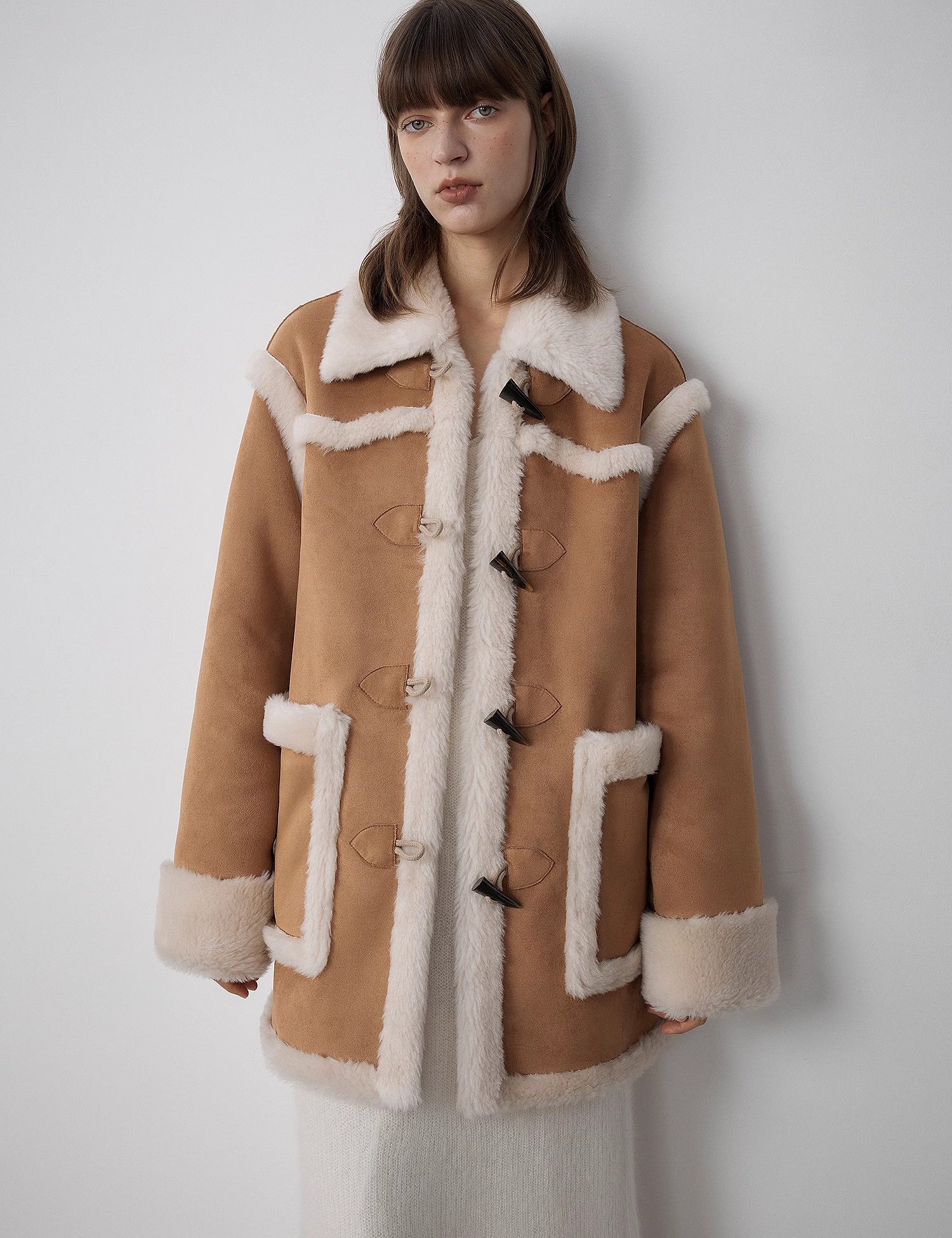 "Western Sunset"Winter New Wool Toggle Faux Shearling Fur Coat for Women