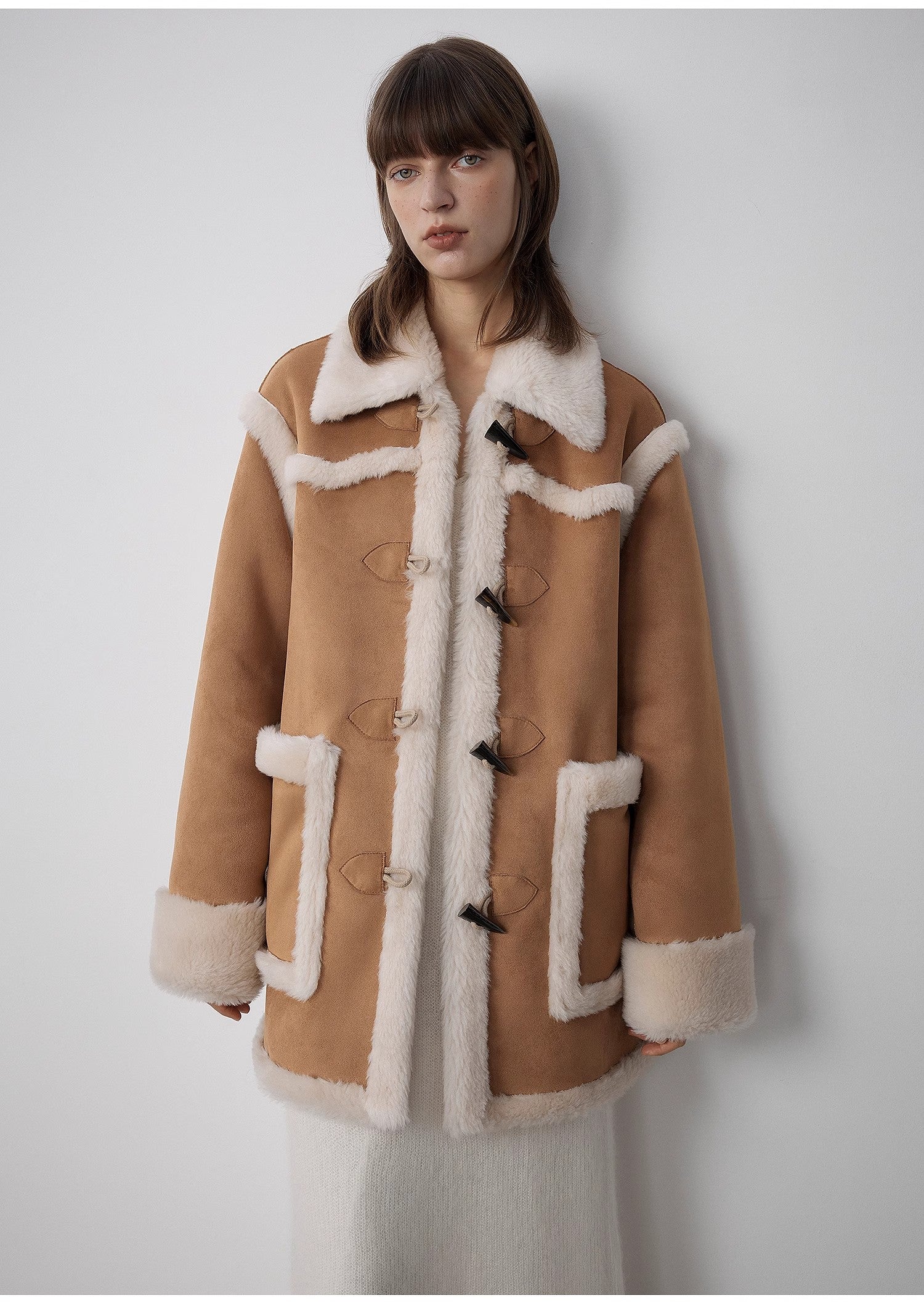 "Western Sunset"Winter New Wool Toggle Faux Shearling Fur Coat for Women