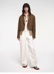 "Roman Story" Stand Collar Suit Sheepskin Leather Short Jacket