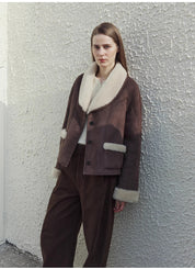 "Pure Era" imported high-quality lamb contrast color fruit collar short wool fur coat