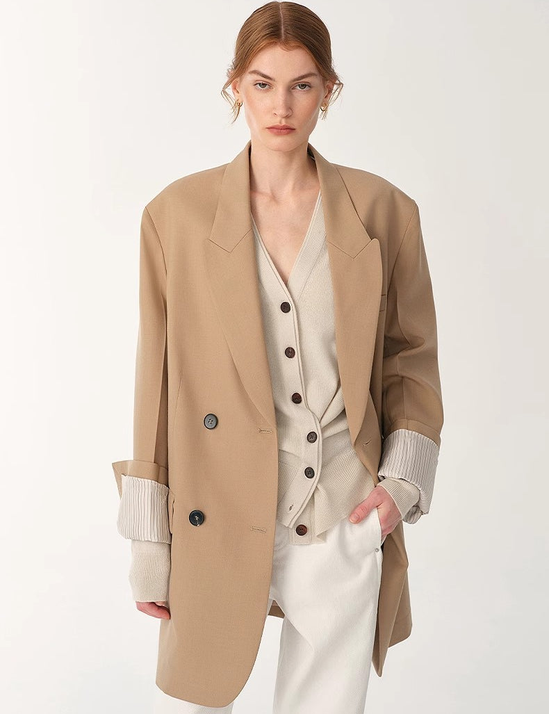 Women's high-density fine silk wool peaked lapel suit jacket