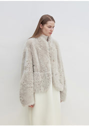 "Yorta" imported Tuscan curly wool upper arc collar sheepskin coat