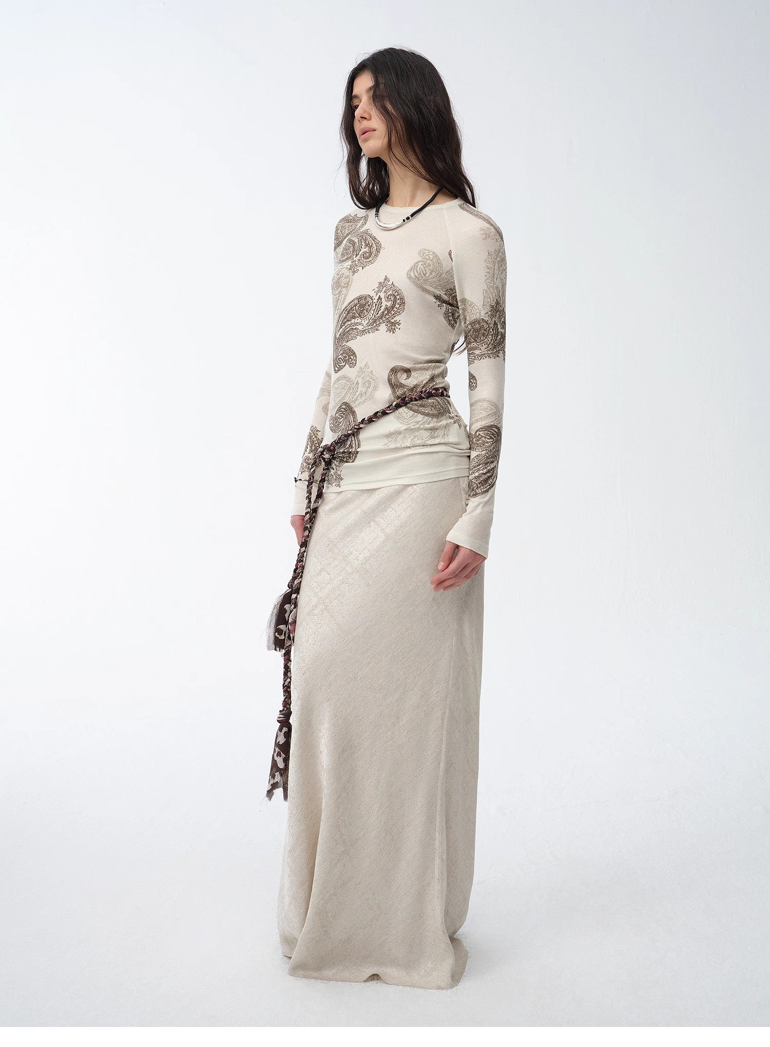 "Light and breezy" retro bias-cut linen blended straight fishtail maxi skirt