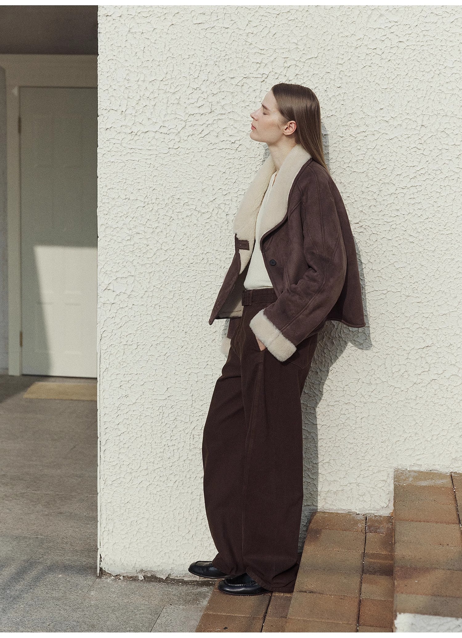 "Pure Era" imported high-quality lamb contrast color fruit collar short wool fur coat