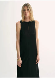 "Corridor Stride" skin-friendly and delicate imported acetate wool slimming hollow neckline A-line dress