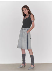 “Unruly Sonata” Neutral Style Loose Feeling Imported Washed Mid Rise Bumped Side Wide Leg Washed Denim Mid Pants