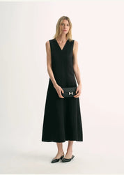 Lightweight and zero-pressure cupro linen textured anti-wrinkle V-neck sleeveless A-line dress