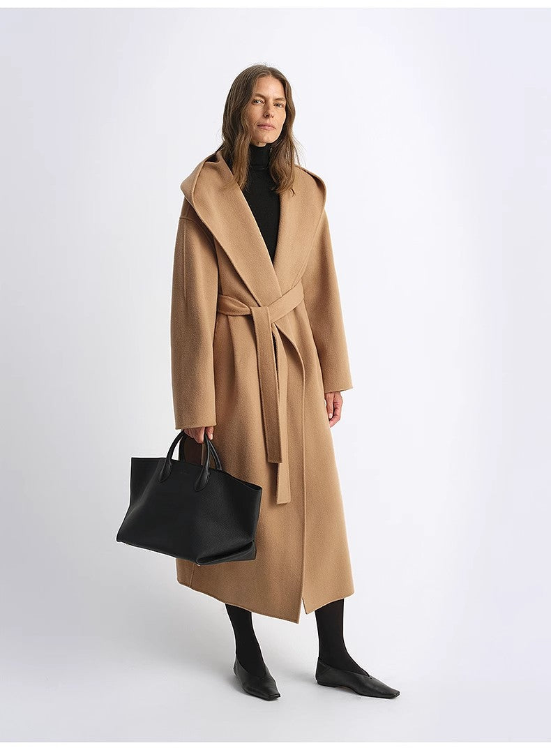 "Magic World" hooded cape Cashmere Australian wool double-faced wool coat