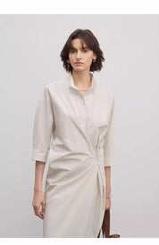 "Origami Narrative" Stand Collar Wrap Dress Women's Mid Sleeve Shirt Dress Long Dress