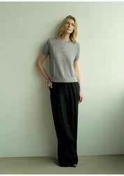 Silk Linen Pleated Wide Leg A-Line Trousers Casual Pants