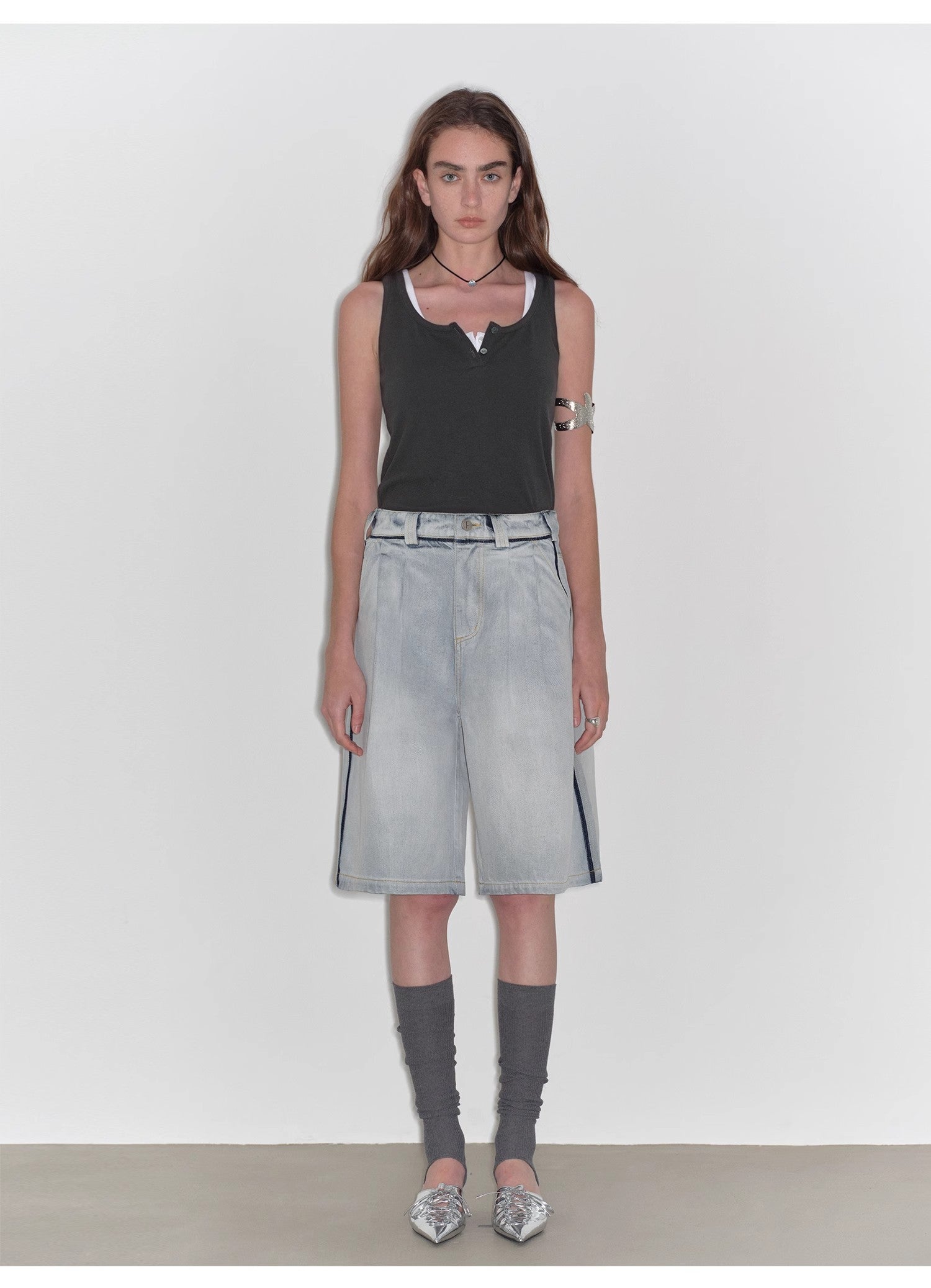 “Unruly Sonata” Neutral Style Loose Feeling Imported Washed Mid Rise Bumped Side Wide Leg Washed Denim Mid Pants