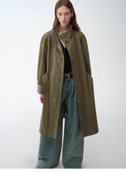 "Urban Island" Retro Plaid Mid-Length Workwear Lapel Trench Coat