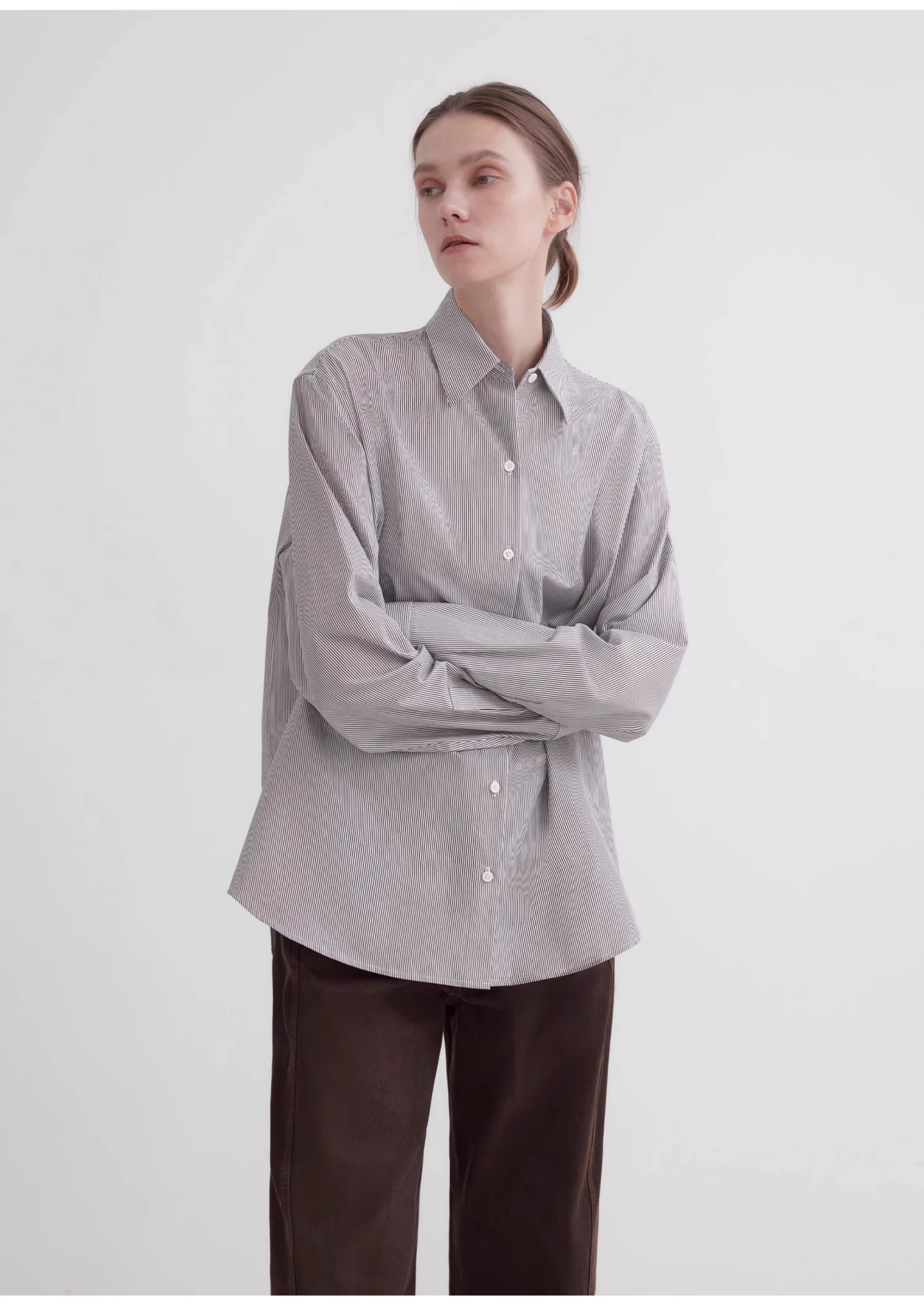 Plaid shirt commuting inner top high-end long-sleeved "Independence Song"