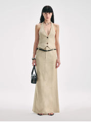 Retro Linen V-neck Halter Vest and Fishtail Hip Skirt Set"Old Money Weekly"