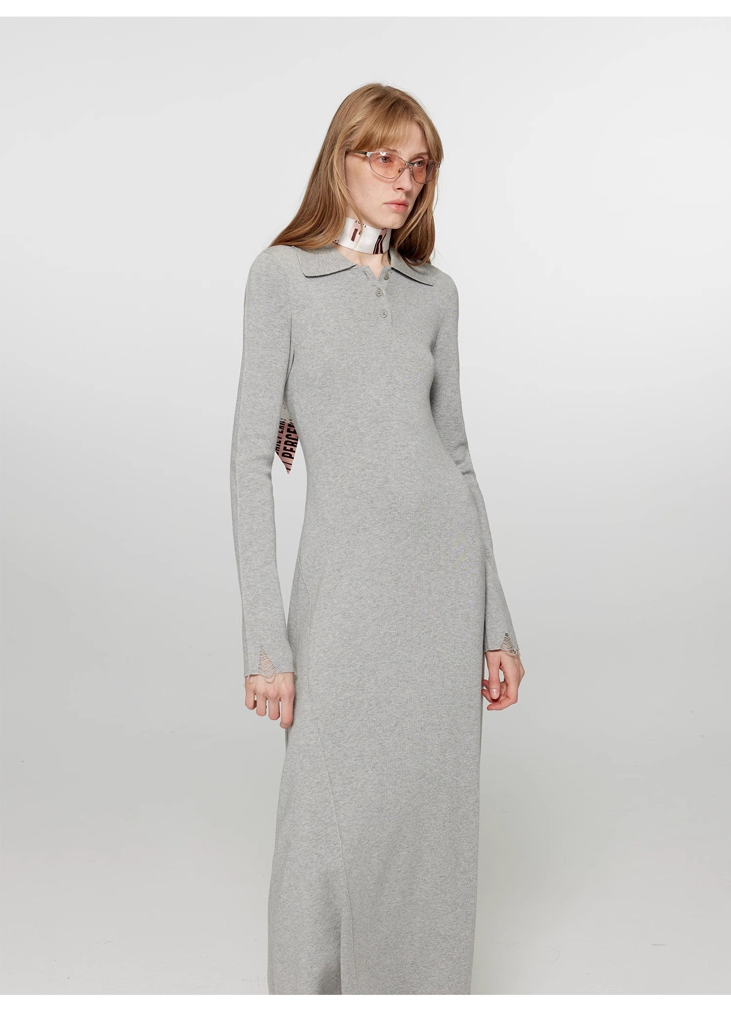 "Spring Muse" Merino Wool / Exquisite Polo Collar Waist-cinching Knit A-line Dress for Women