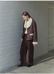 "Pure Era" imported high-quality lamb contrast color fruit collar short wool fur coat