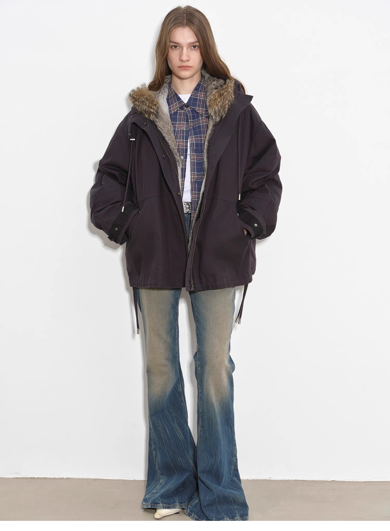 "Impressionist" 90 goose down jacket, detachable wolf fur collar, rabbit fur lining, hooded down parka