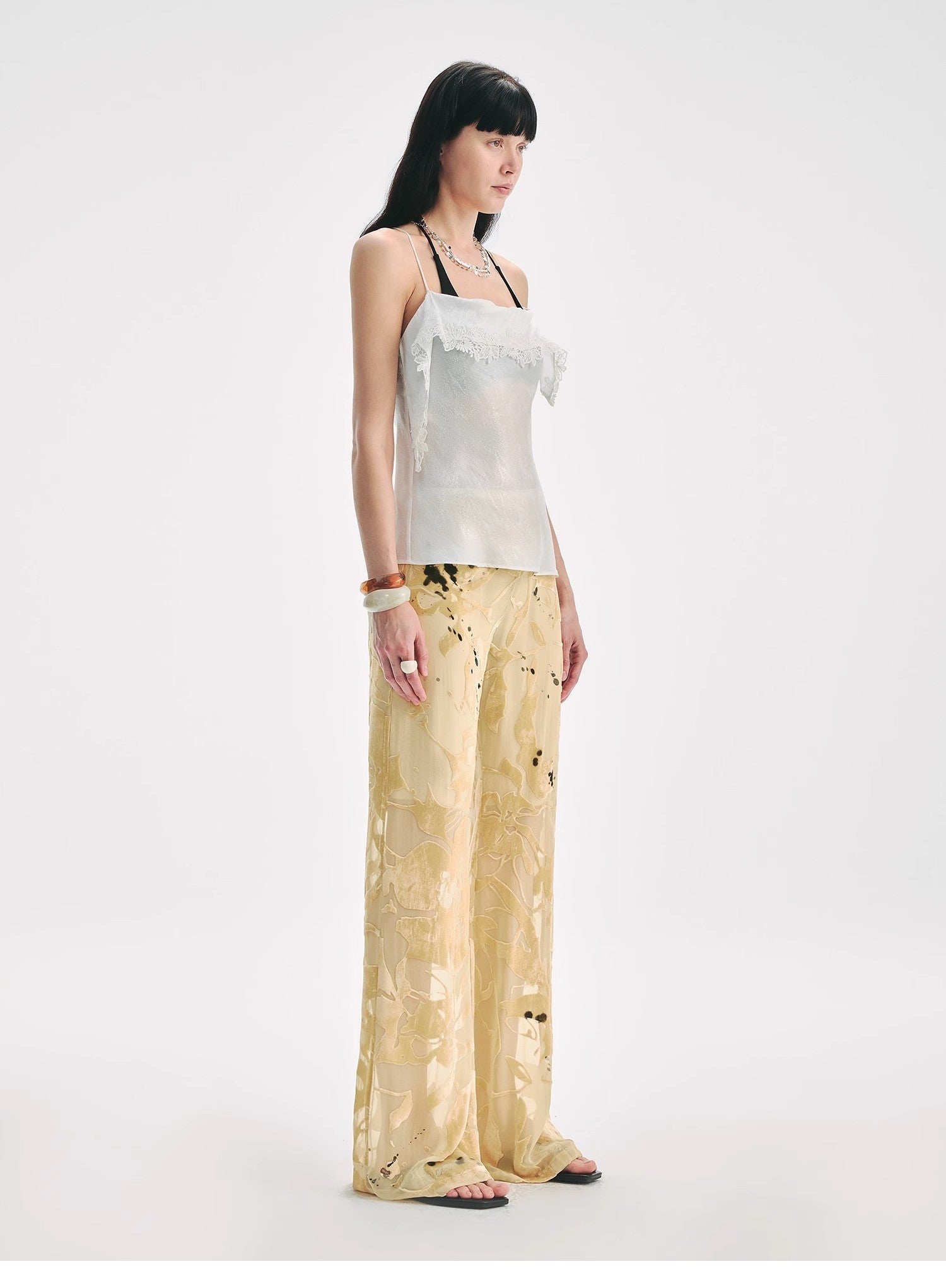 Retro Ink-Splashed Silk Flared Casual Pants "Gilded Age"