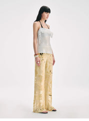 Retro Ink-Splashed Silk Flared Casual Pants "Gilded Age"