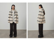 Snowy New Year Merino Sheepskin Lamb Wool Striped Jacket