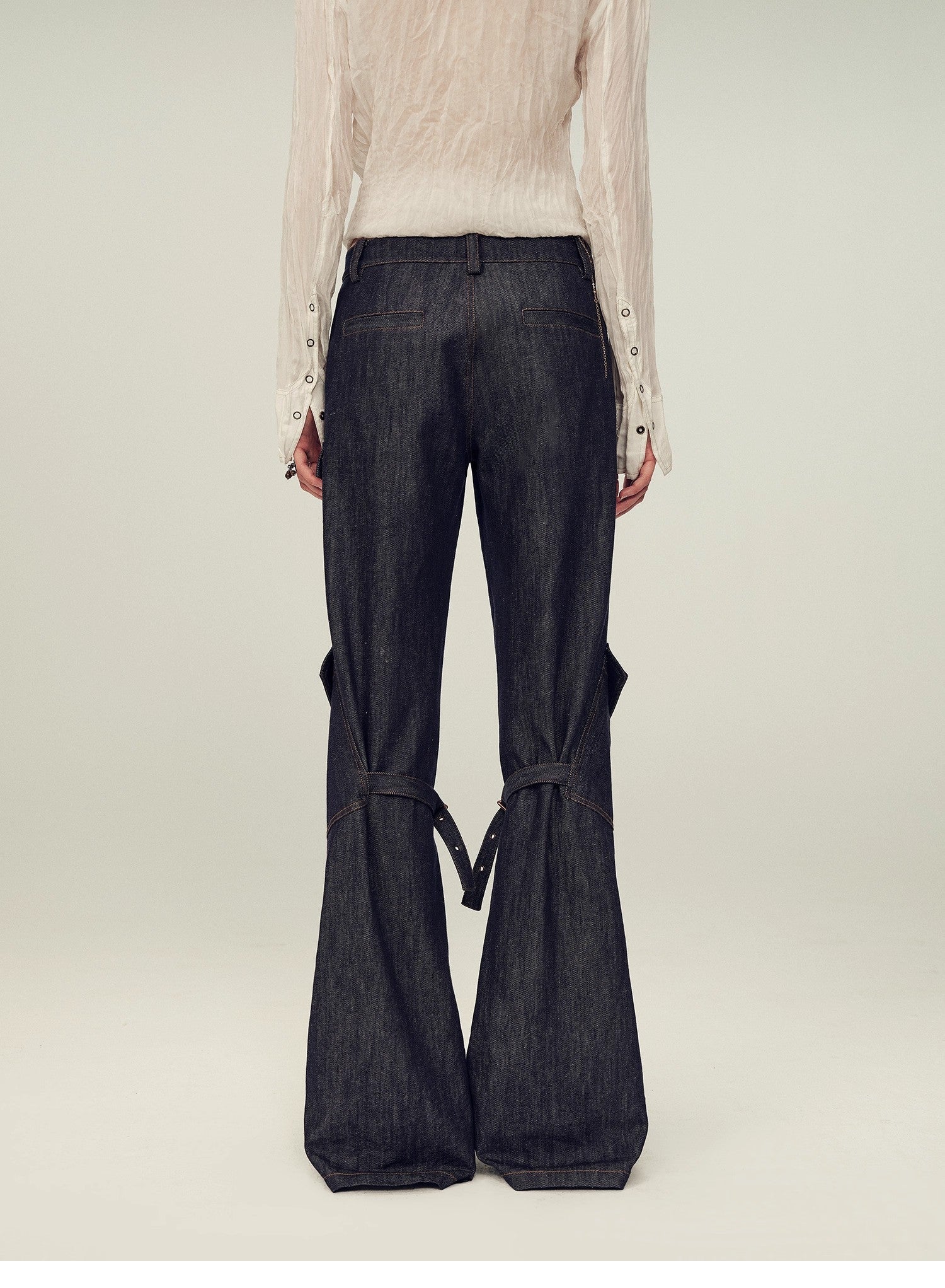 Retro-chic tri-color, low-rise, drapey, slim-fitting, bootcut straight-leg casual pants "Street Style"