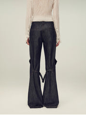 Retro-chic tri-color, low-rise, drapey, slim-fitting, bootcut straight-leg casual pants "Street Style"